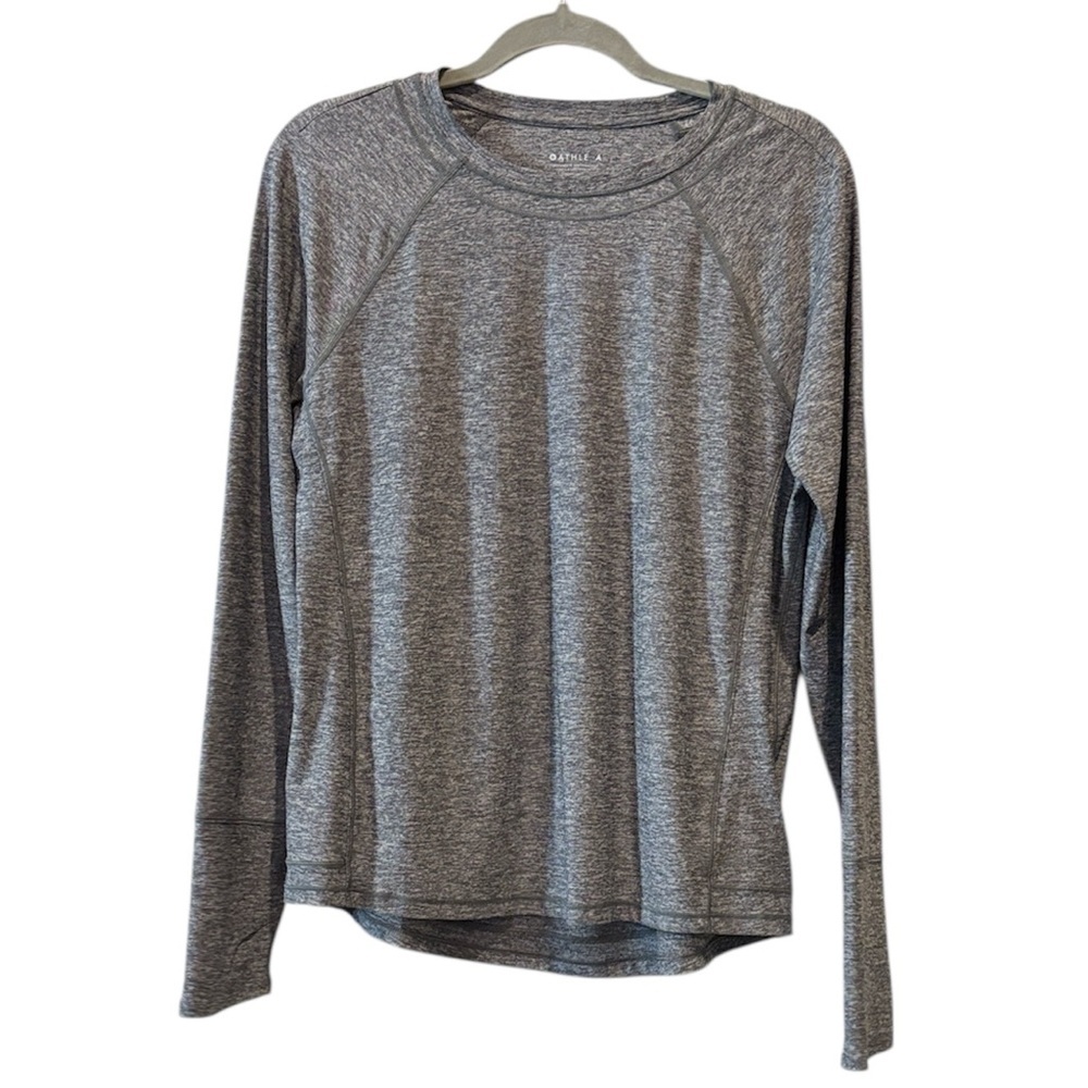 Athleta Heather Gray Crew Neck Long Sleeve Dry Wicking Top Small